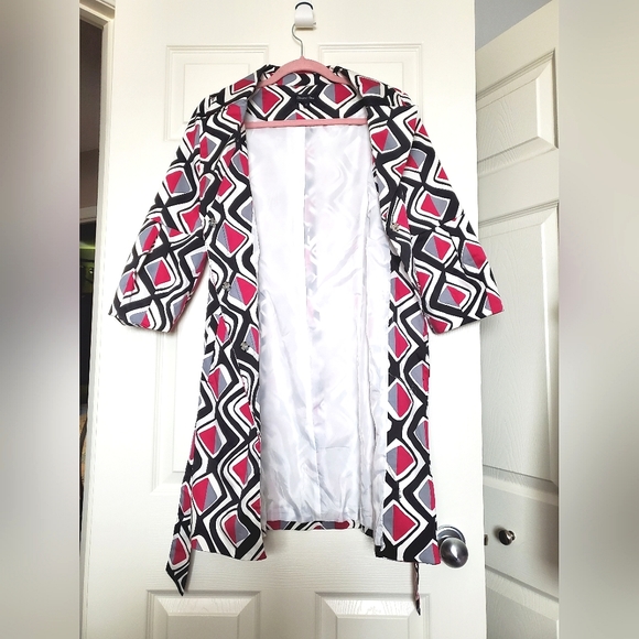 Chapter One printed belted jacket cotton 3/4 sleeve black white pink 4 xs small - Picture 7 of 12